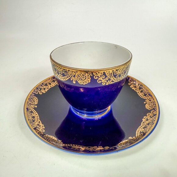 Lomonosov Imperial Porcelain LFZ Cobalt Blue Gold Floral Trim Cup & Saucer - Picture 5 of 8